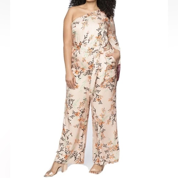 Eloquii Pink Floral Asymmetric Kimono Jumpsuit with Fringe Tassel Size 18 - Picture 1 of 10